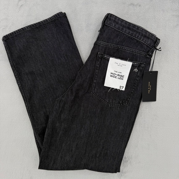 Rag & Bone Lori Mid-Rise Wide Leg Jeans Senoia Black Grey Women's Size 27 NEW - Picture 2 of 16